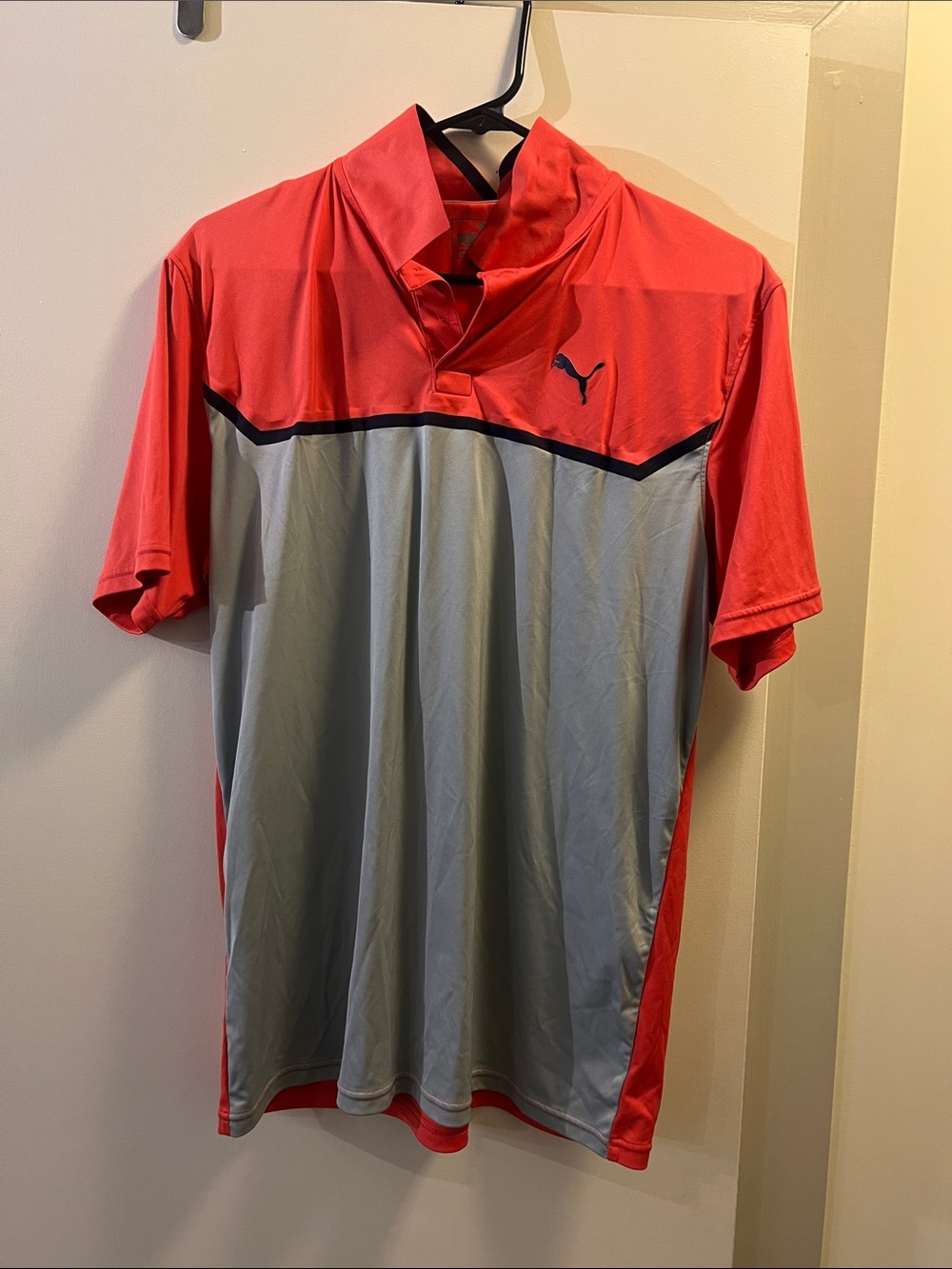 Puma Men’s Coral Red and Light Gray Short-Sleeve Polo